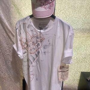 Monarchy Raw Edged Overstitched Embellished T-Shirt Sz 2X